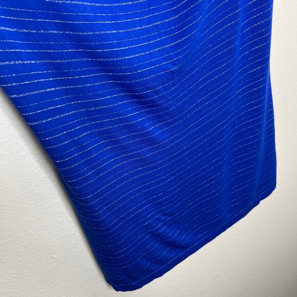 Banana Republic Blue and Siliver Stripe Short Sleeve Blouse Small - Picture 4 of 9